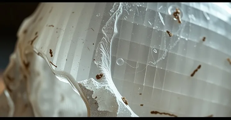 Micrografía SEM de un cráneo de cristal mostrando surcos de rueda diamantada